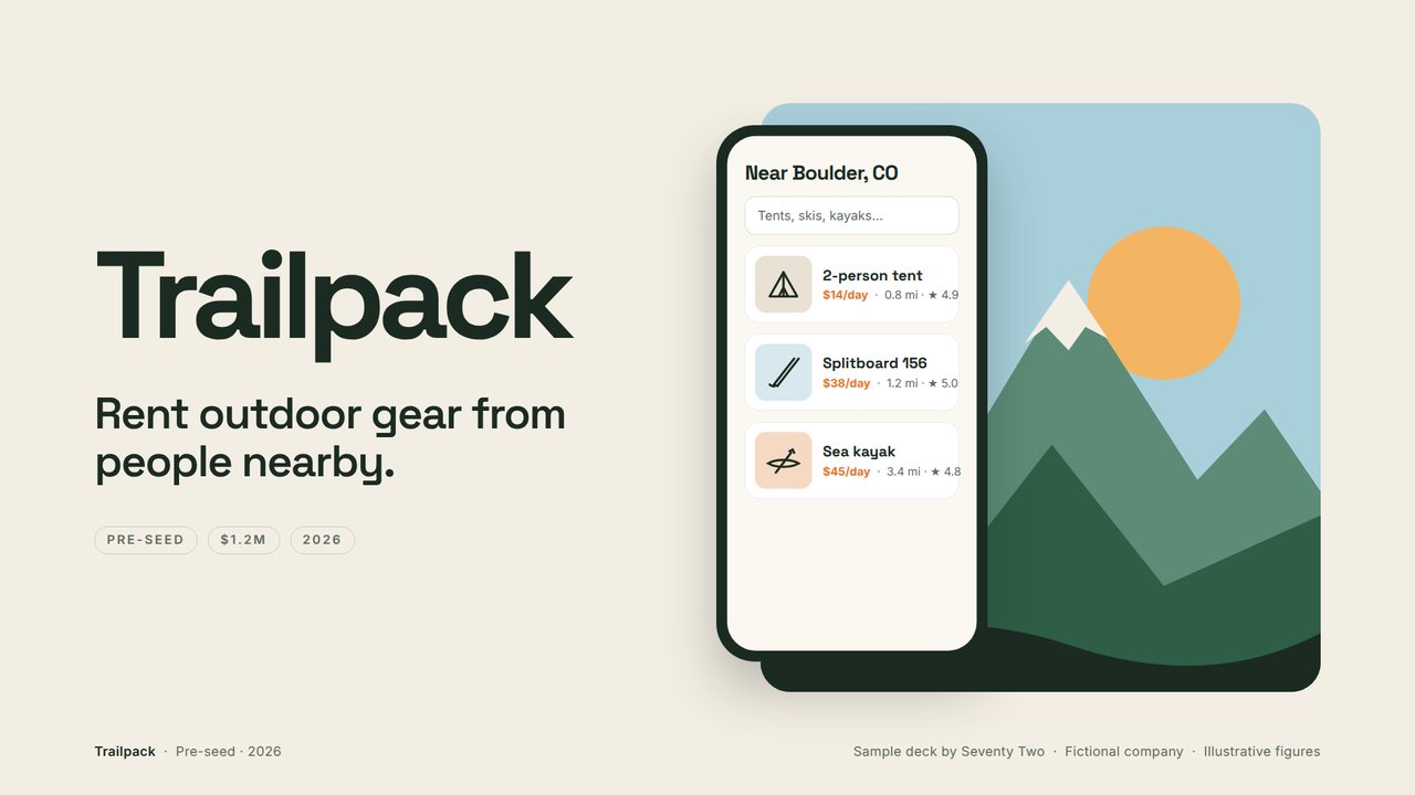 Cover slide of the Trailpack sample pitch deck